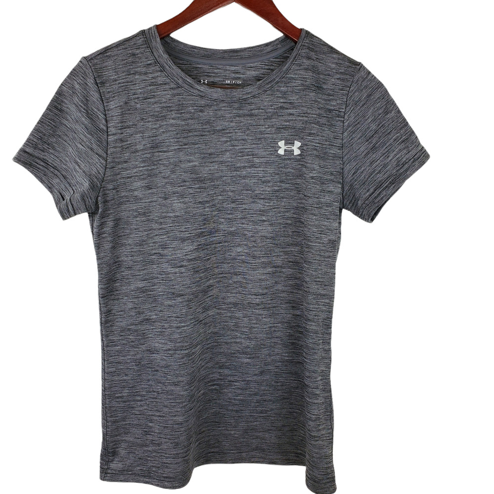 Under Armour Women's Sz S Heatgear Loose Crew Neck Heathered Gray Top